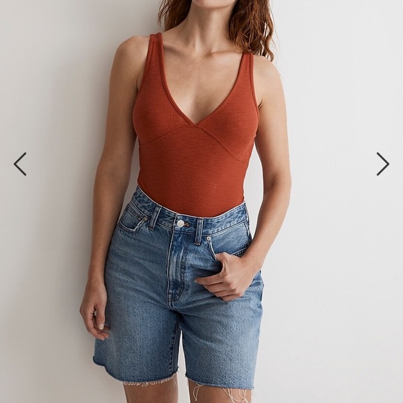 Madewell Tops - Red Deep V-Neck Thong Bodysuit